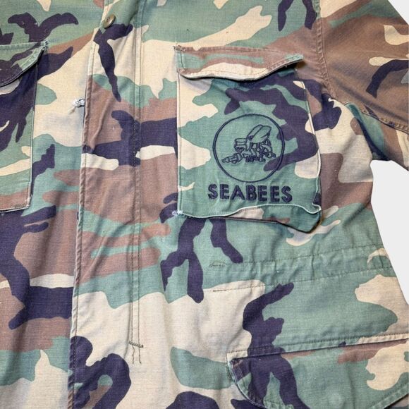 Vintage 80s US Navy Seabees M-65 Field Jacket Woodland Camo Medium Regular 1981 - Picture 8 of 11